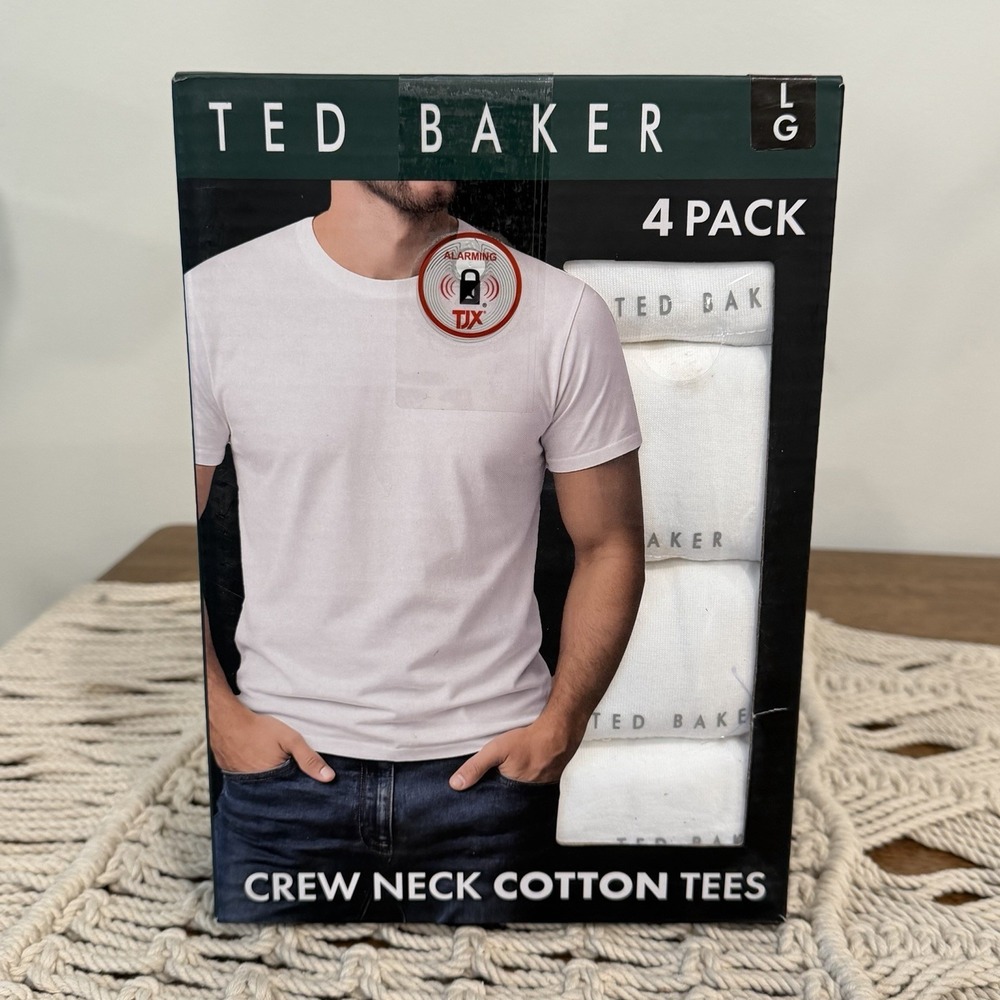 Ted Baker Men's Cotton Blend Crew Neck Short Sleeve T-Shirts White Tees L 4-Pack